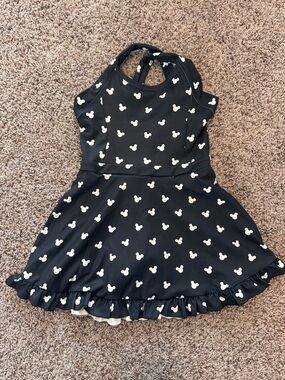 Girls Black Disney Mickey Print Ruffle-Hem Casual Dress